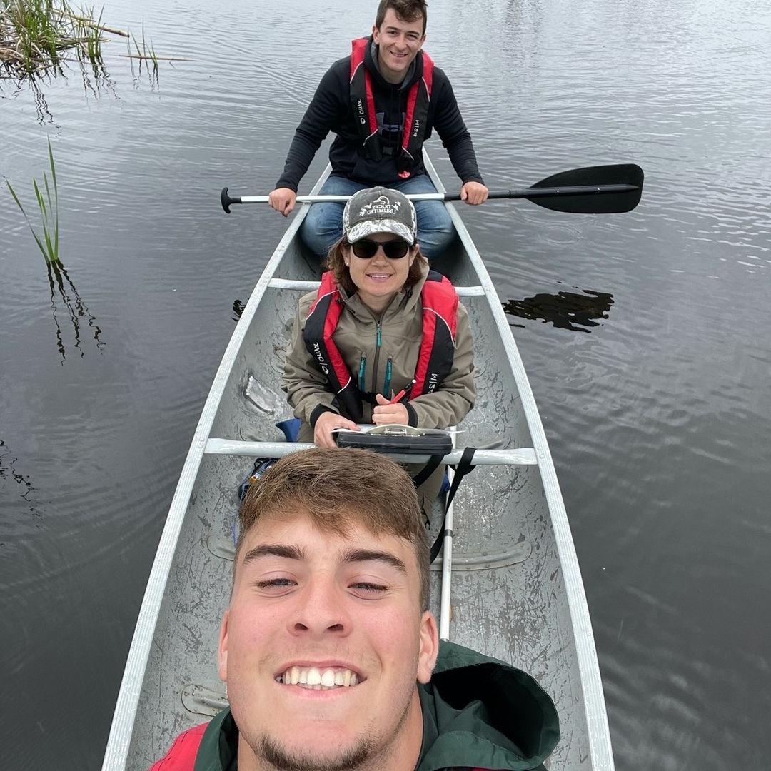 Students in a canoe